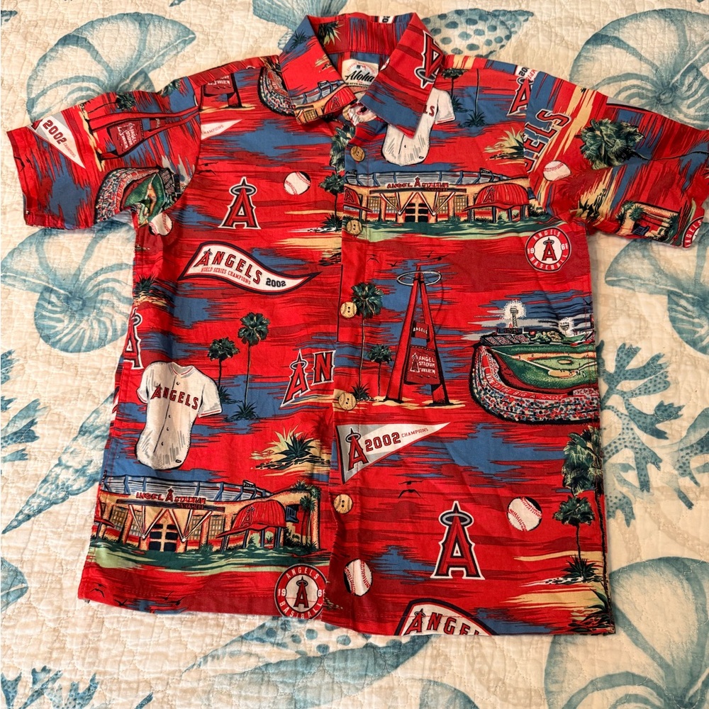 Aloha by Reyn Spooner Red Baseball Hawaiian Shirt - Boys Size Medium 8-10